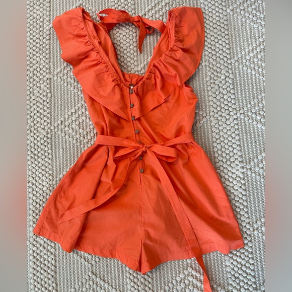 Free People romper, orange/coral color, size medium - Picture 7 of 9